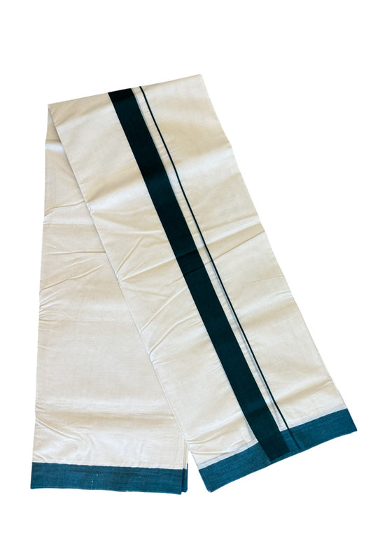 10% Discount!!! KaithariKada Balaramapuram 100% Cotton Double Off white - (Unbleached) Mundu/Dhoti-100x100 2  inch Dark Green Kara - 15KK500KK