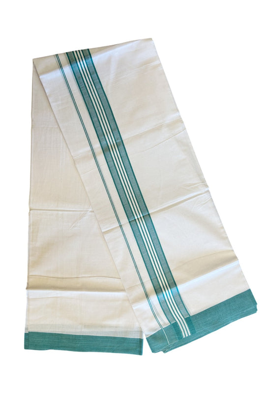 KaithariKada 100% Cotton PURE White  Double  Dhoti/Mundu 2.5 inch  Green  Border.-72.