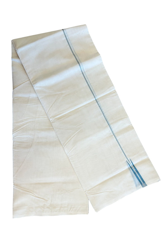 23% DISCOUNT! KaithariKada Balaramapuram 100% Cotton Double Off white - (Unbleached) Mundu/Dhoti-100x100 - 1.5cm  Chutty Puliyilakkara Muthukuri Silver Kasavu & Peacock Blue Kara - 62