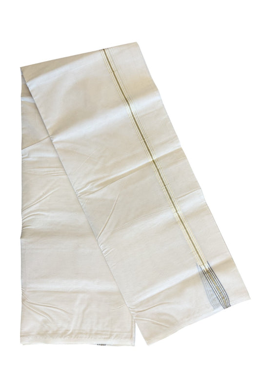 22% Discount! KaithariKada Balaramapuram 100% Cotton Double - (Unbleached) Mundu/Dhoti-100x100 Chutty ASH GREY White & Golden Kasavu 1.5 cm Kara- 1