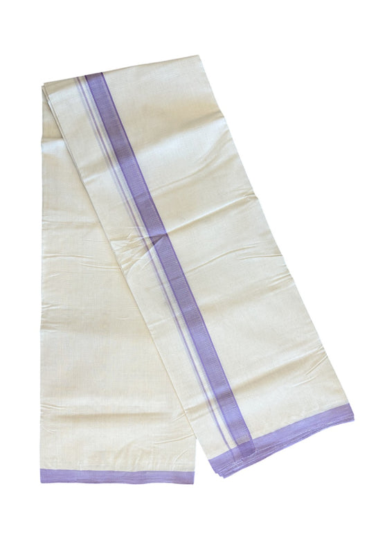 10% DISCOUNT! KaithariKada BALARAMAPURAM HANDLOOM Unakkupaav- 100% PURE Cotton 100x100 Double Mundu/Dhoti OFF WHITE (Unbleached) 3.8 mtr - Violet Kara