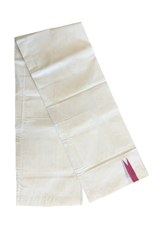 21% DISCOUNT!! KaithariKada HANDLOOM Unakkupaav Balaramapuram - 100% PURE Cotton OFF White (Unbleached) Double Mundu/Dothi - White kara Maroon puliyilakkara Chutty - 13KK114ASH