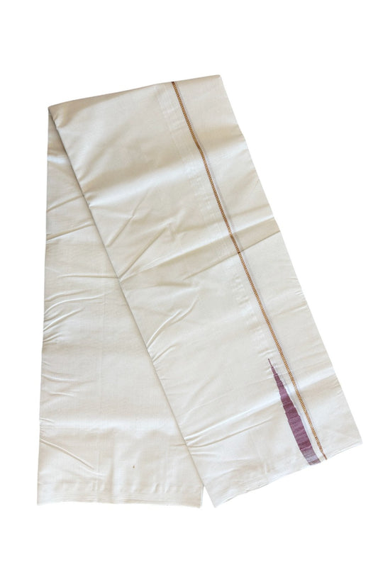 30% DISCOUNT!! KaithariKada HANDLOOM Millpaav Balaramapuram - 100% PURE Cotton OFF White - (Unbleached) Double Mundu/Dothi - 1.5 cm puliyilakkara Kasavu & Light Maroon Temple chutty Kara - 15KK5105RAM