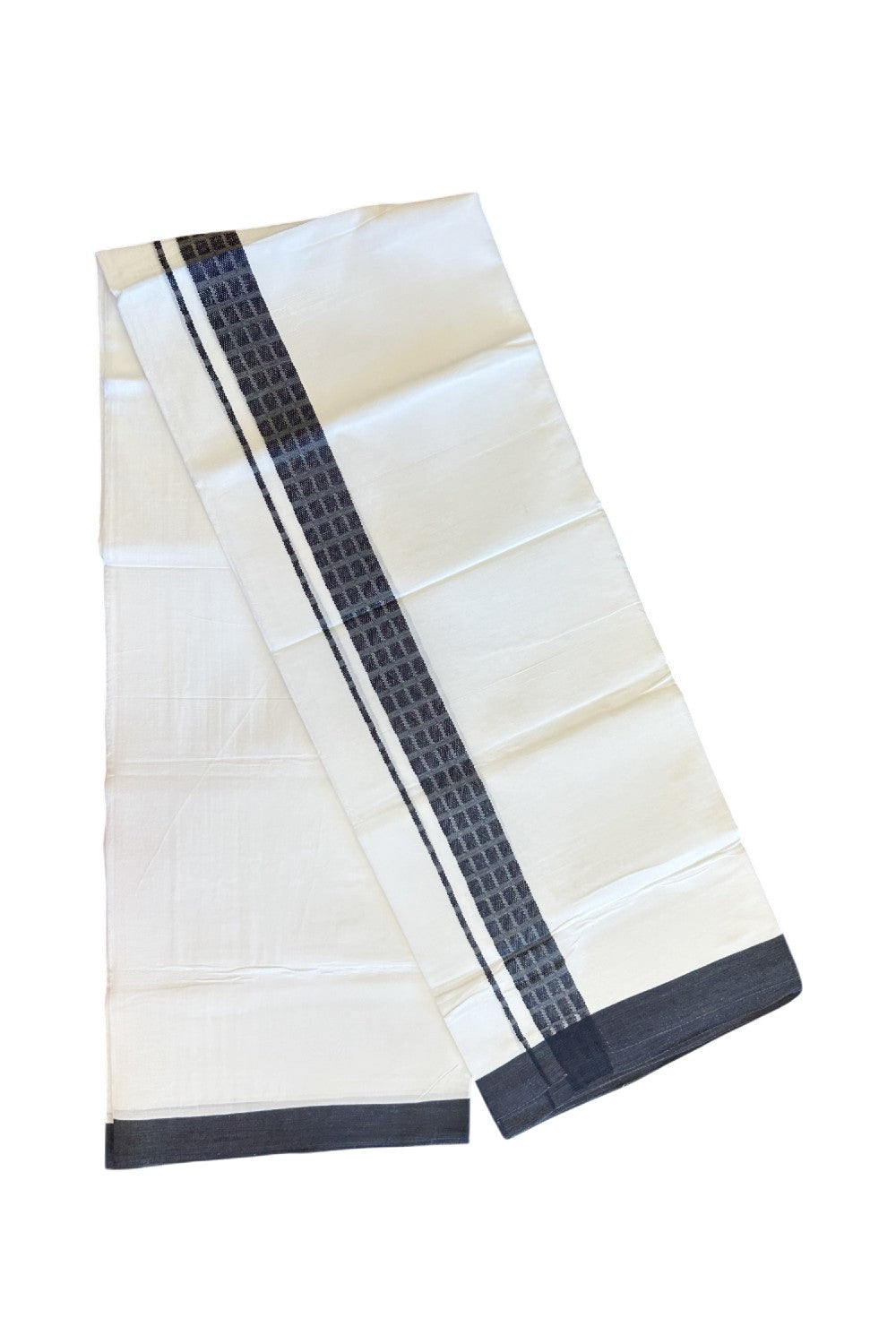 20% DISCOUNT! KaithariKada Balaramapuram 100% Cotton PURE WHITE Double Mundu/Dhoti-100x80 - 1.75 inch Black design kara - 33KK5115THI