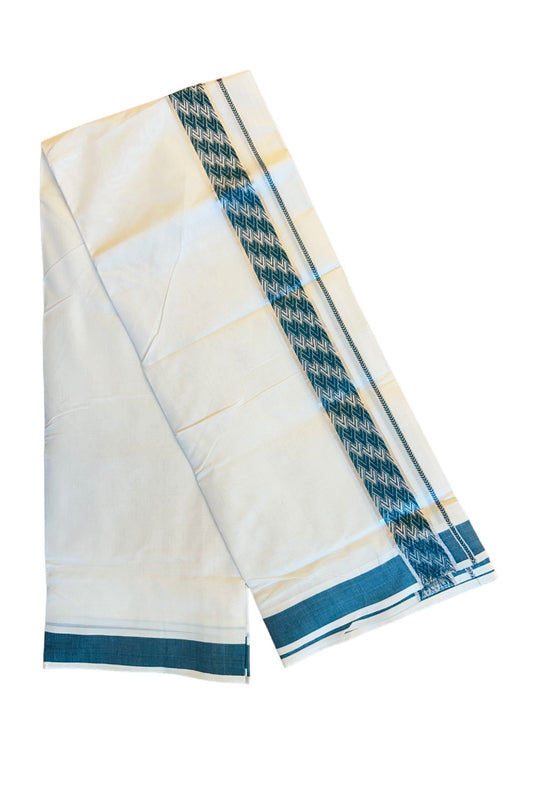 21% DISCOUNT ! KaithariKada Balaramapuram 100%  Cotton off white  (Unbleached) Double  Mundu/Dhoti - 100X100 Silver kasavu  green designer kara - 15KK78PMC