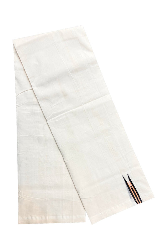 15% DISCOUNT! KaithariKada BALARAMAPURAM HANDLOOM Unakkupaav- 100% PURE Cotton 100x100 Double Mundu/Dhoti OFF WHITE (Unbleached) - PULIYILAKKARA Black+Peach 0.75 inch Chutty KARA-15RAM