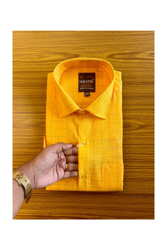 NEW !! Kaitharikada- 100% Pure Cotton Yellow Striped  Sarathi Authentic Quality Clothing HALF Sleeve Shirt.- 15KK444SAR.