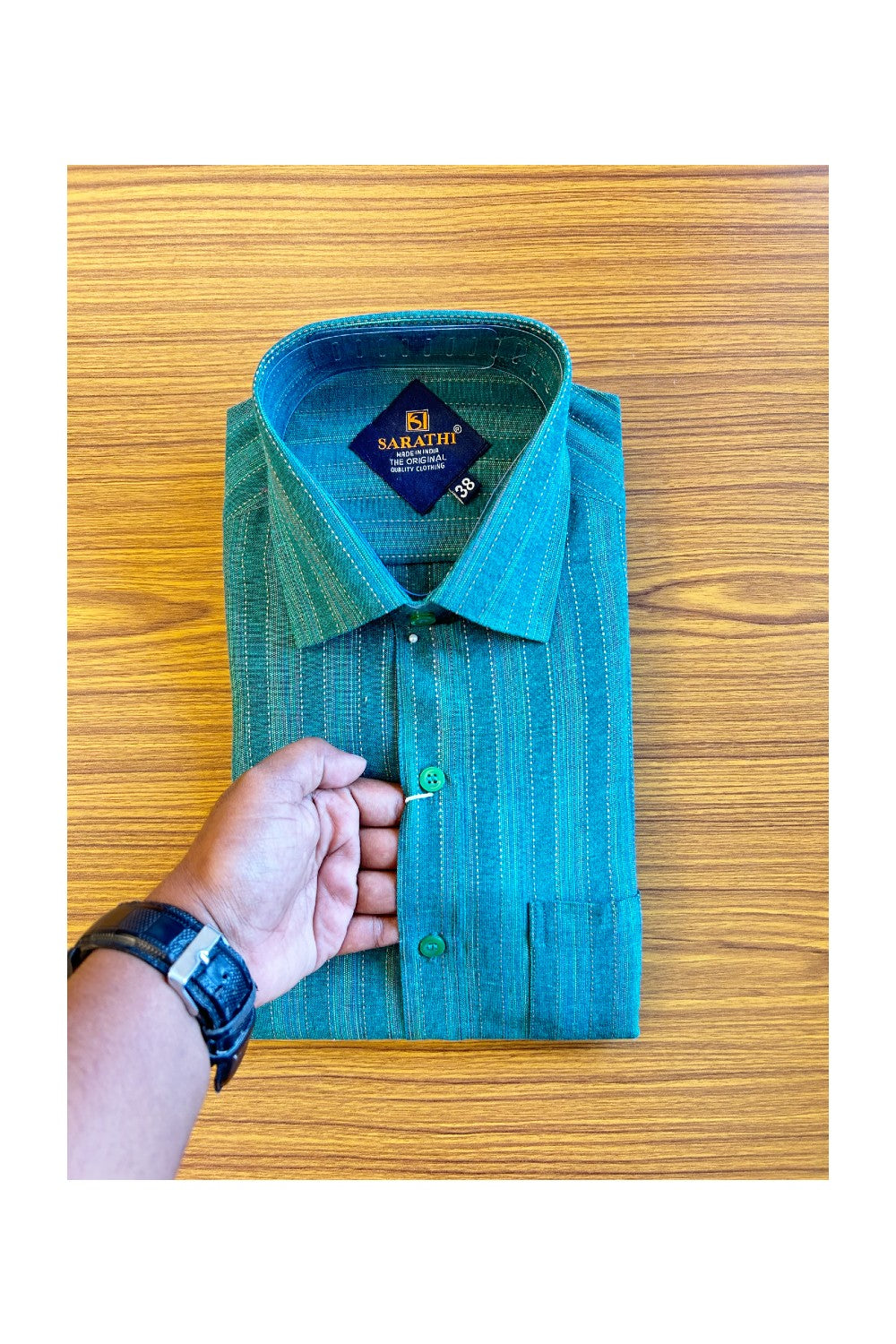 NEW !! Kaitharikada- 100% Pure Cotton Blue Striped Sarathi The Orginal Quality Clothing  Full Sleeve Shirt.- 15KK445SAR