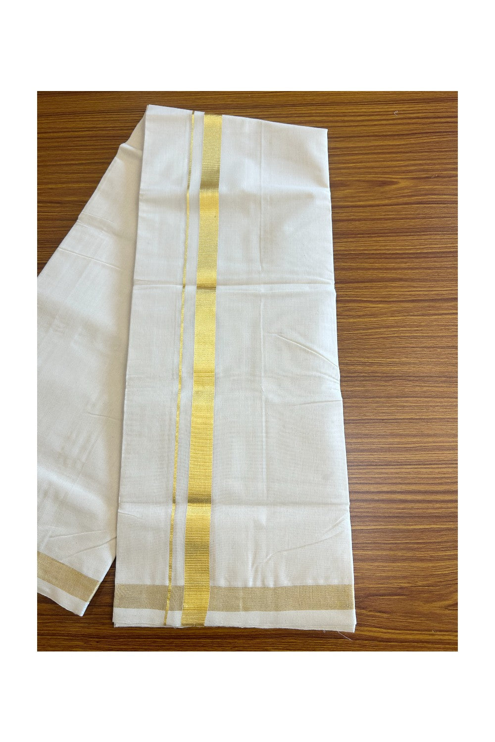 15% DISCOUNT! KaithariKada HANDLOOM Millpaav Balaramapuram - 100% PURE Cotton Off White -  Double Mundu/Dhoti -1.75 inch  KASAVU  KARA -4