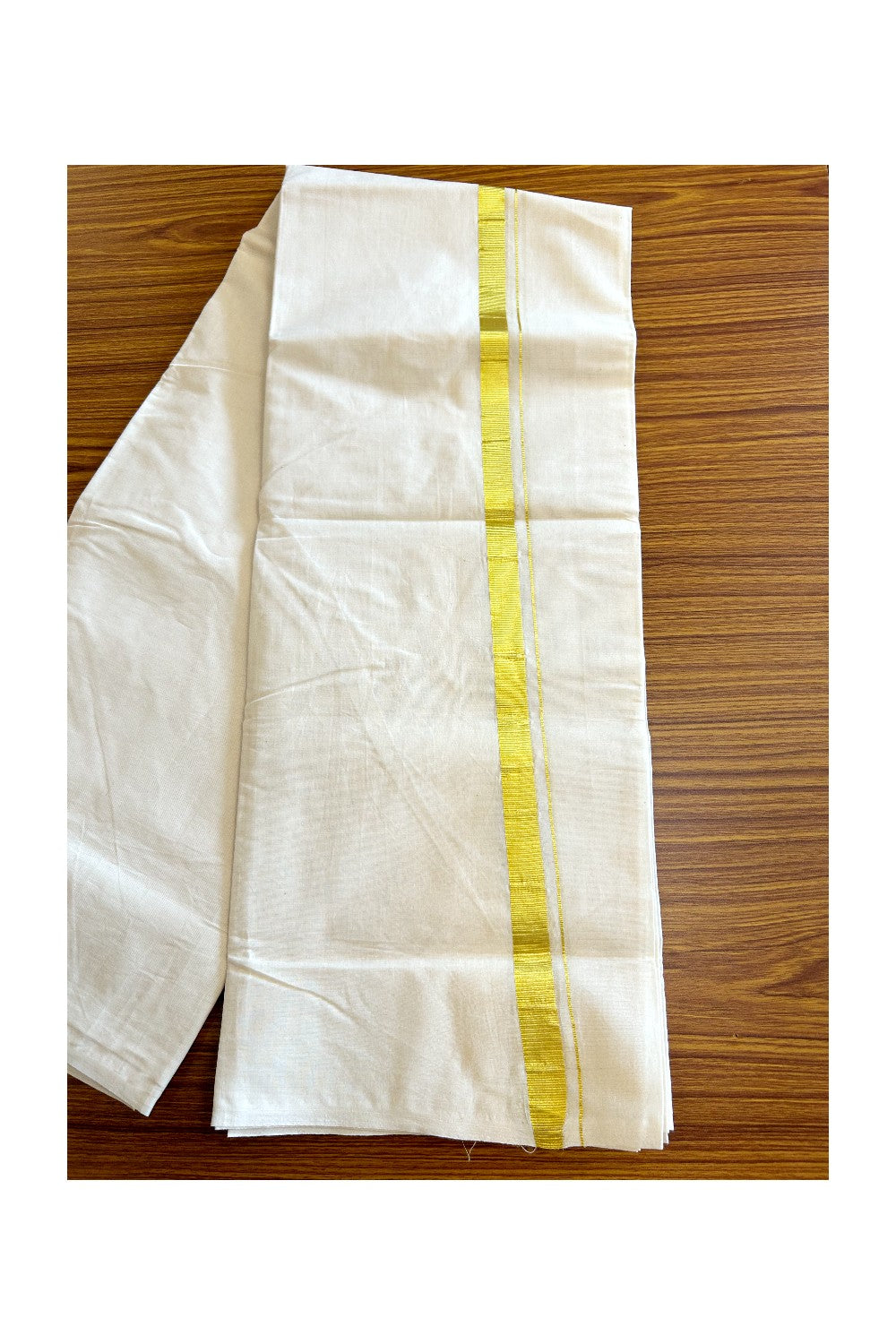 39% DISCOUNT! KaithariKada Balaramapuram 100% Cotton Double Off white - (Unbleached) - Mundu/Dhoti - 100x80 - 1 inch Kasavu Kara - 15KK5063KK