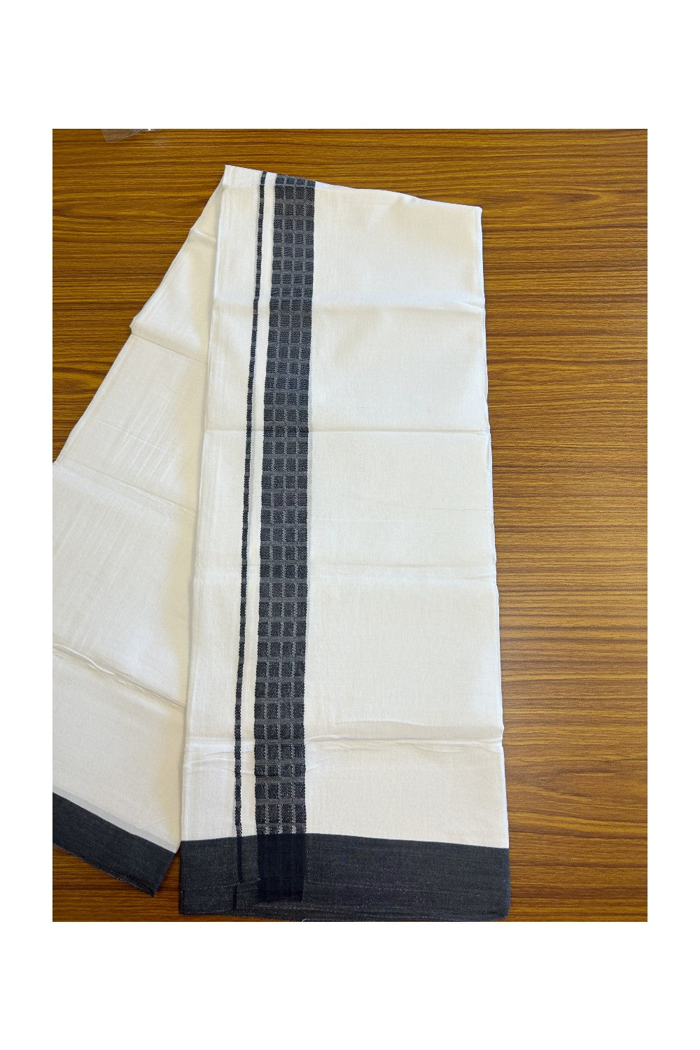 20% DISCOUNT! KaithariKada Balaramapuram 100% Cotton PURE WHITE Double Mundu/Dhoti-100x80 - 1.75 inch Black design kara - 33KK5115THI