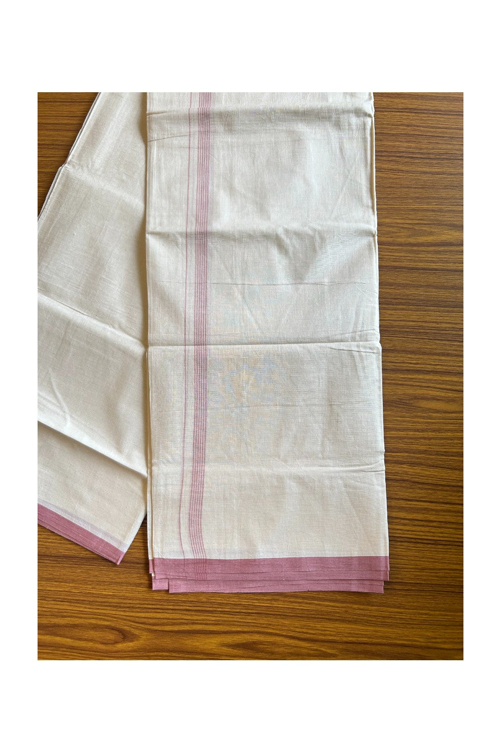 23% DISCOUNT! KaithariKada Balaramapuram 100% Cotton Double Off white Mundu/Dhoti-100x90 1inch Pink Striped kara - 15KK431VAS