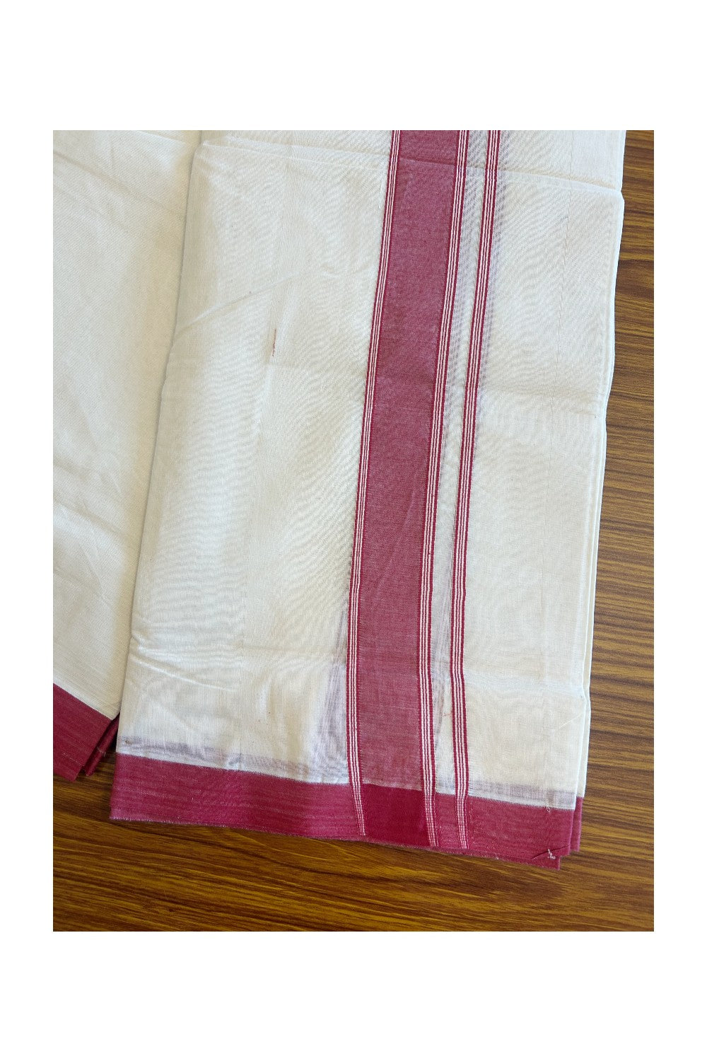 35% Discount KaithariKada Balaramapuram 100% Cotton Double Off white - (Unbleached) - Mundu/Dhoti- 100x80 - 2.25.inch Red Kara 3.75 mtr - 159