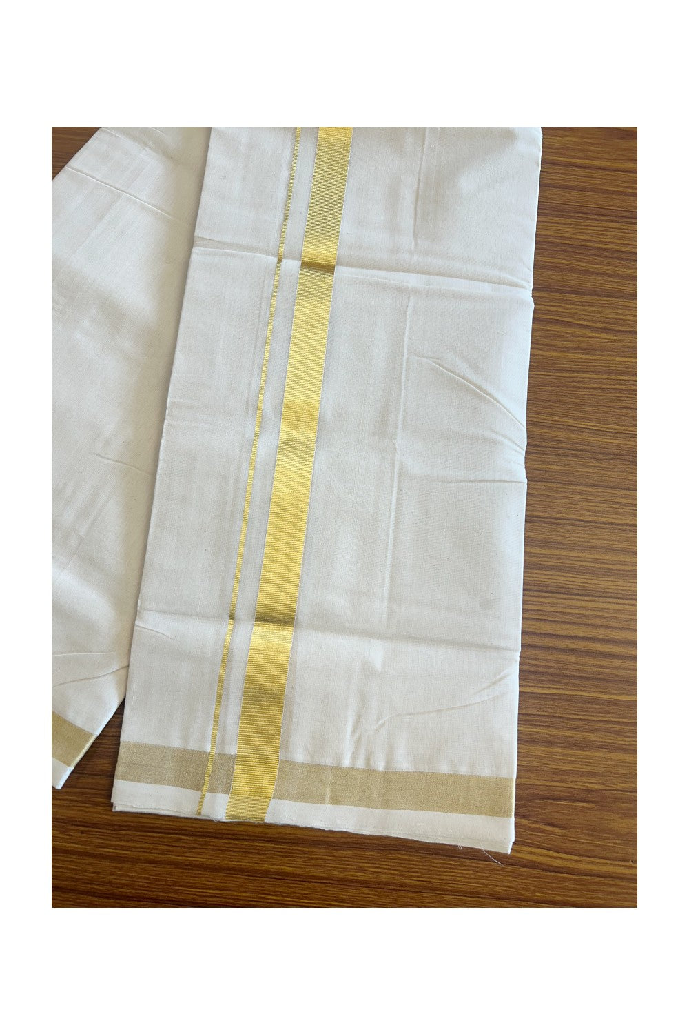 15% DISCOUNT! KaithariKada HANDLOOM Millpaav Balaramapuram - 100% PURE Cotton Off White -  Double Mundu/Dhoti -1.75 inch  KASAVU  KARA -4