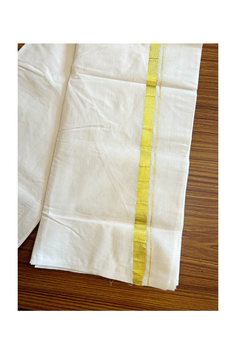 39% DISCOUNT! KaithariKada Balaramapuram 100% Cotton Double Off white - (Unbleached) - Mundu/Dhoti - 100x80 - 1 inch Kasavu Kara - 15KK5063KK