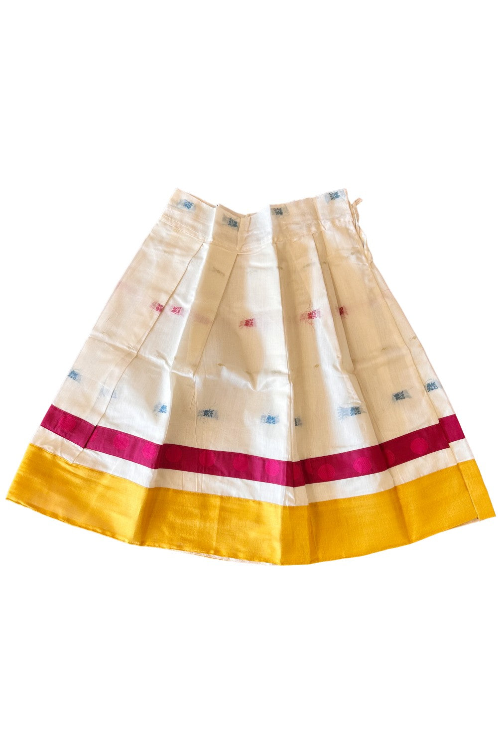 Midukki-Traditional South Indian Kids Pattu Pavada- Dark pink top with emboss work offwhite skirt with kasavu- Age 5 - KK5MID0015