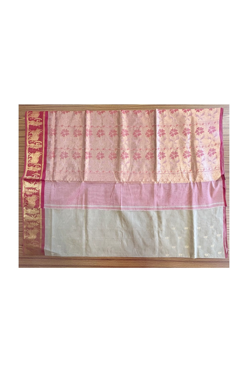 KaithariKada- Balaramapuram Saree - 100% PURE Cotton Silk - Light Brown  Red  -5KK1005PAN.