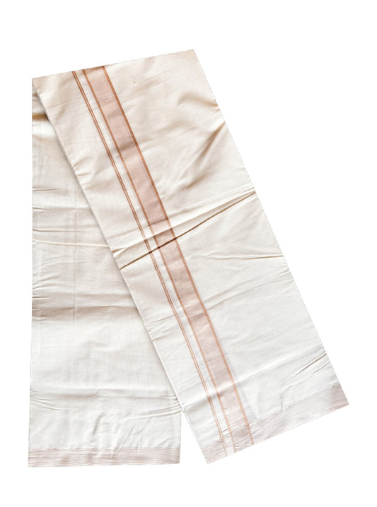 10% DISCOUNT! KaithariKada Balaramapuram 100% Cotton Double Off white Mundu/Dhoti-100x100 Sand Brown 2. inch Stripes Kara- ASH009.