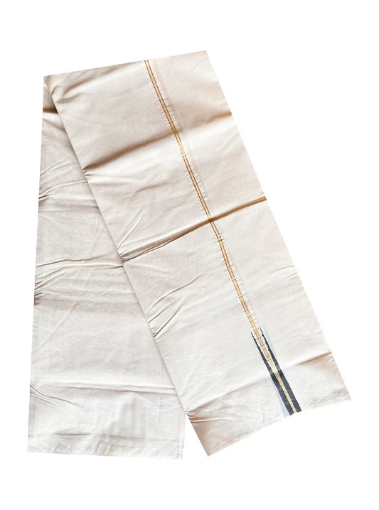 8% DISCOUNT! KaithariKada BALARAMAPURAM - 100% PURE Cotton 100x100 Double Mundu/Dhoti OFF WHITE - (Unbleached) PULIYILAKKARA Silver Kasavu & Black  1.5 cm Chutty KARA-. ASH023.