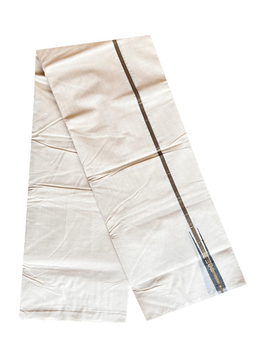 22% DISCOUNT! KaithariKada BALARAMAPURAM - 100% PURE Cotton 100x100 Double Mundu/Dhoti OFF WHITE - (Unbleached) PULIYILAKKARA Kasavu Embedded & Black Chutty 0.75 inch KARA- ASH024.