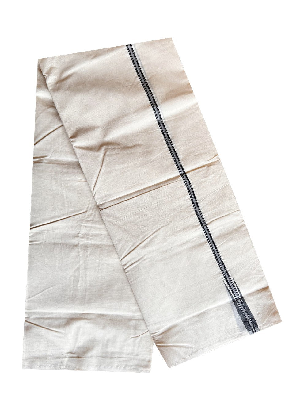 22% DISCOUNT! KaithariKada Balaramapuram 100% Cotton Double Off white - (Unbleached) Mundu/Dhoti-100x100 Chutty Puliyilakkara Striped Black 1.8 cm Kara-151123ASH025.