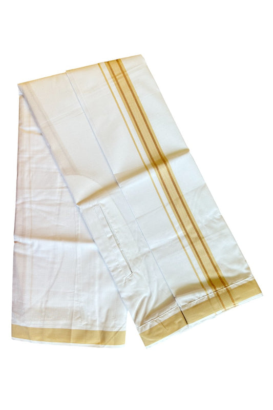 KaithariKada Balaramapuram COTTON SINGLE PURE WHITE VELCRO Mundu/Dhoti - 1.75inch Light Brown & Kasavu kara - 16KK485SRI