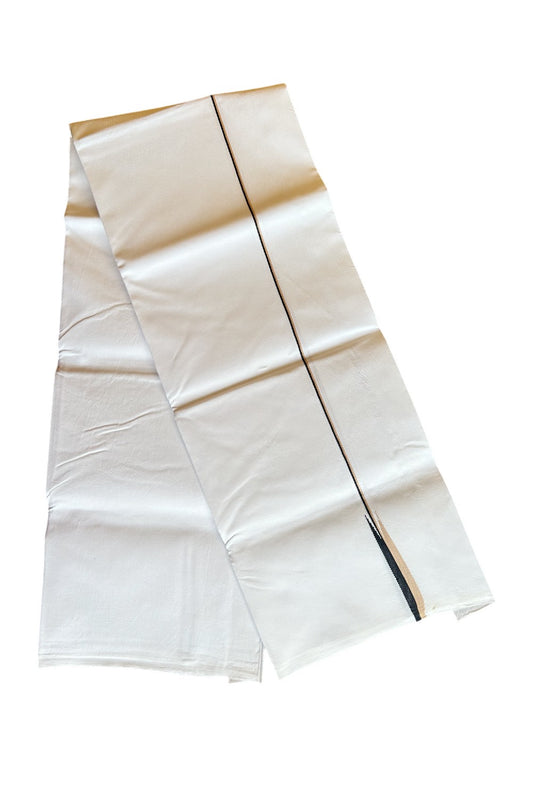 31% DISCOUNT ! KaithariKada Balaramapuram 100%  COTTON SINGLE PURE WHITE Mundu/Dhoti-100X100-  0.5 Inch  Puliyilakkara Black & Cream Chutty- 16KK487KK