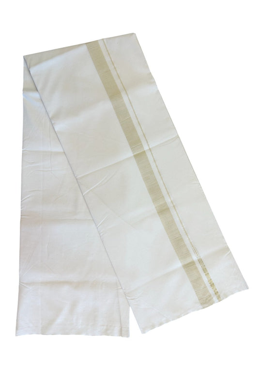 15% DISCOUNT ! KaithariKada Balaramapuram 100% COTTON SINGLE OFF WHITE - (Unbleached) Mundu/Dhoti-Twisted 100s Thread- 1. inch Gold Kasavu Puliyilakkara Chutty (2 meter / 4 muzham) - 3KK497ASH