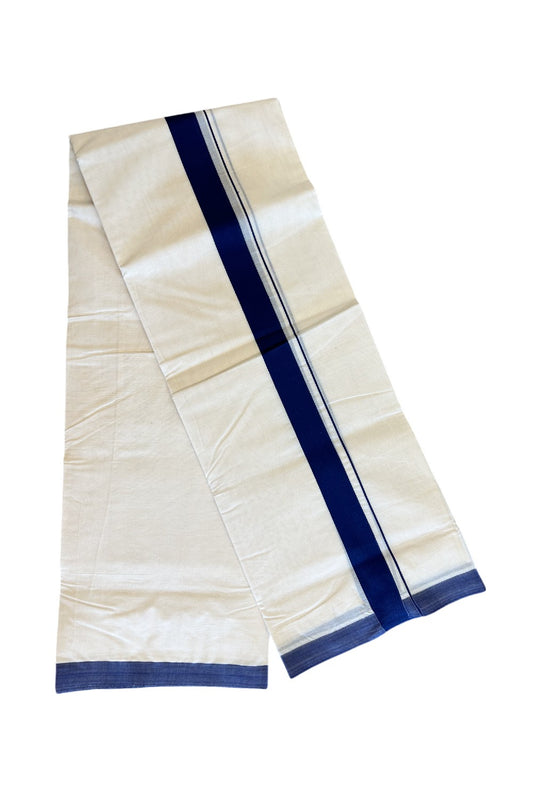 10% Discount!!! KaithariKada Balaramapuram 100% Cotton Double Off white Mundu/Dhoti-100x100 1.75  inch Deep Blue Kara - 16KK500KK