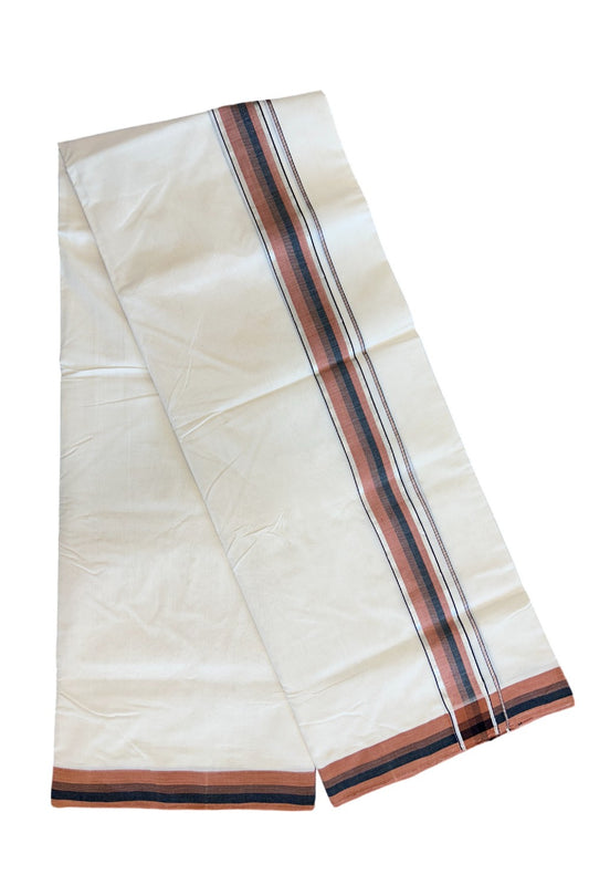 15% Discount!!! KaithariKada HANDLOOM UNAKKUPAAV Balaramapuram - 100% PURE Cotton off white - (Unbleached) Double Mundu/Dhoti - 2 inch Silver kasavu Brown & Black striped kara - 16KK5011RAM