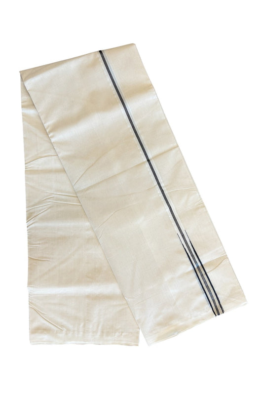 8% DISCOUNT! KaithariKada BALARAMAPURAM HANDLOOM MILLPAAV - 100% PURE Cotton Double - (Unbleached) Mundu/Dhoti - Silver black stripes  Black & Cream chutty puliyilakkara - 16KK5029RAM