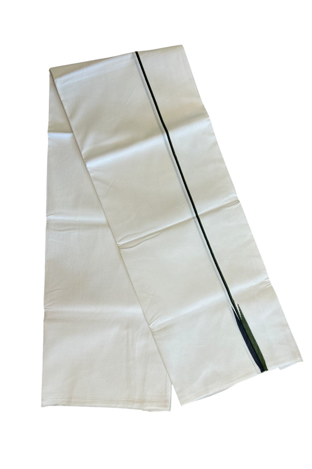 31% DISCOUNT ! KaithariKada Balaramapuram 100% COTTON SINGLE PURE WHITE Mundu/Dhoti-100X100-  1 cm  Puliyilakkara Black & Dark Green Chutty- 16KK5043ASH