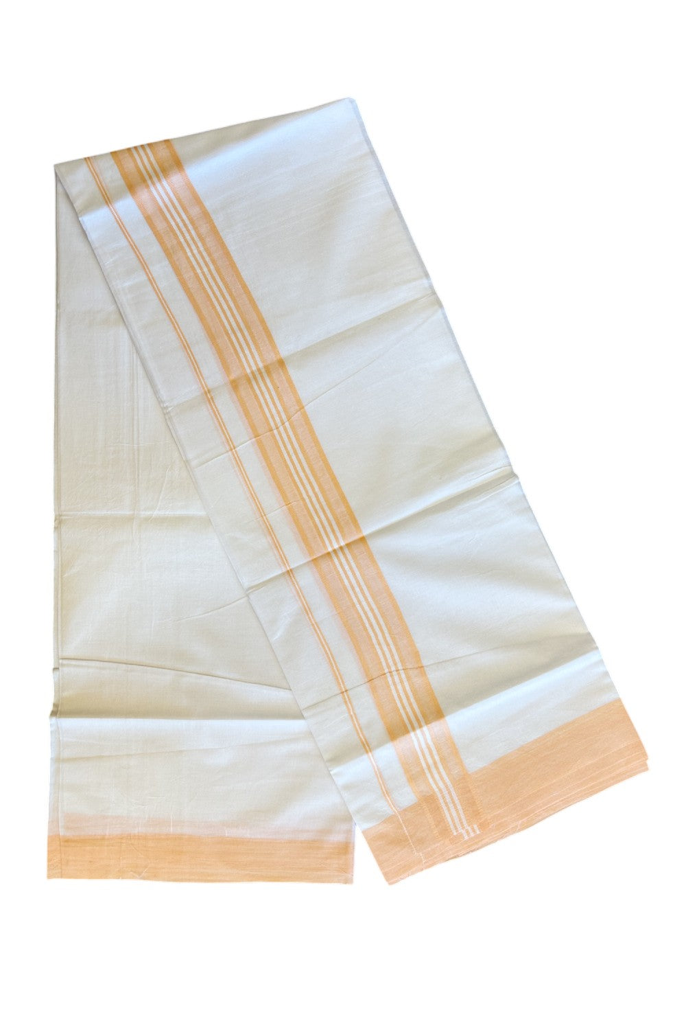 KaithariKada 100% Cotton PURE White  Double  Dhoti/Mundu 2.5inch  Peach Border-  76.