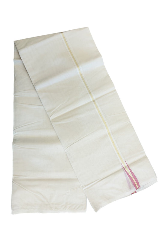 18% Discount Latest!! KaithariKada Balaramapuram 100% Cotton Double Off white - (Unbleached) - Mundu/Dhoti-100x100 - 2 cm  Puliyilakkara Chutty 4 line Kasavu & Reddish Pink Kara - 75