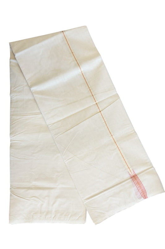 22% Discount! KaithariKada Balaramapuram 100% Cotton Double - (Unbleached) Mundu/Dhoti-100x100 Chutty PINK White & Golden Kasavu 0.75 inch  Kara- 23ASH03.