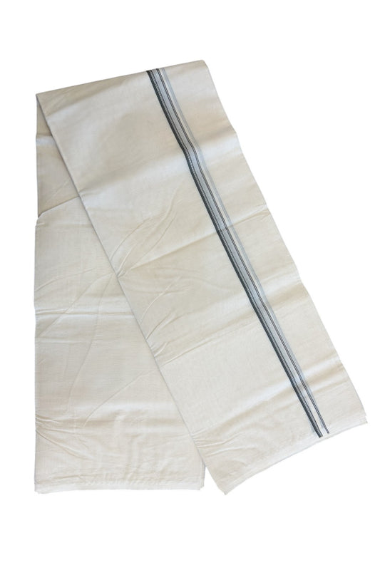 23% DISCOUNT ! KaithariKada Balaramapuram 100% Cotton Double Off white (Unbleached) Mundu/Dhoti-100X100-  ASH GRAY  & STRIPES 2.cm  Kara.- 15/1123ASH012.