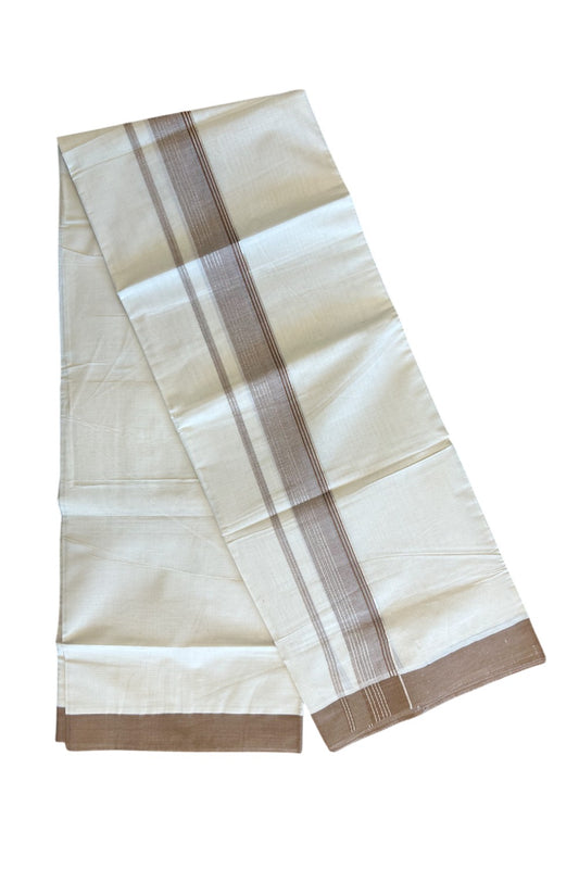 10% DISCOUNT ! KaithariKada Balaramapuram 100% Cotton Double Off white - (Unbleached) - Mundu/Dhoti-100X100- 2.5 inch SILVER  KASAVU & LIGHT BROWN Kara- 12