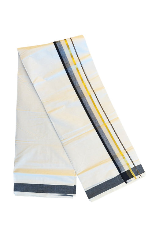 16% DISCOUNT!!! KaithariKada Balaramapuram 100%  Cotton off white - (Unbleached) Double  Mundu/Dhoti - 100X100  black & kasavu  shaded kara - 16KK82VIN