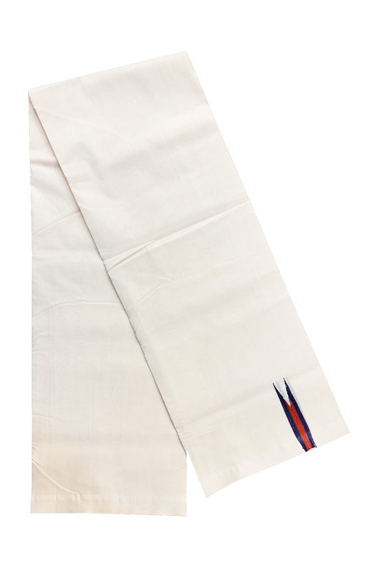 15% DISCOUNT! KaithariKada BALARAMAPURAM HANDLOOM Unakkupaav- 100% PURE Cotton 100x100 Double Mundu/Dhoti OFF WHITE (Unbleached) - PULIYILAKKARA Navy+ Brown Red 0.75 inch Chutty KARA-16RAM