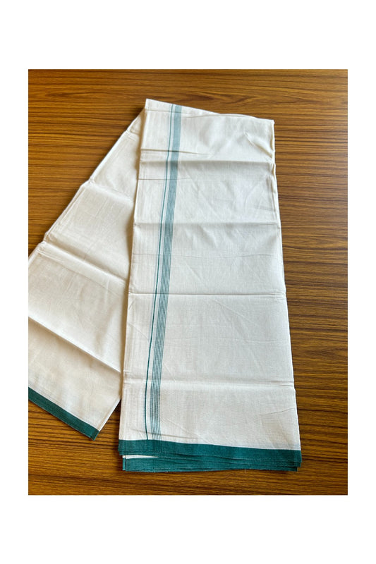 23% DISCOUNT! KaithariKada Balaramapuram 100% Cotton Off white (Unbleached) Double Mundu/Dhoti-100x90 - 2 cm Peacock Green Striped kara - 16KK431VAS