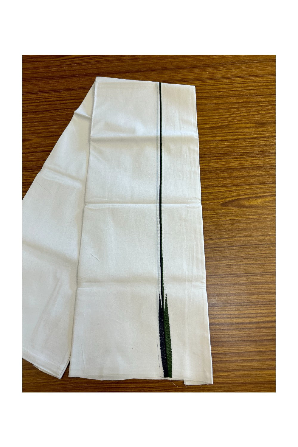 31% DISCOUNT ! KaithariKada Balaramapuram 100% COTTON SINGLE PURE WHITE Mundu/Dhoti-100X100-  1 cm  Puliyilakkara Black & Dark Green Chutty- 16KK5043ASH