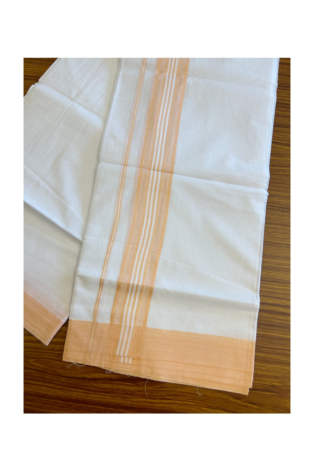 KaithariKada 100% Cotton PURE White  Double  Dhoti/Mundu 2.5inch  Peach Border-  76.