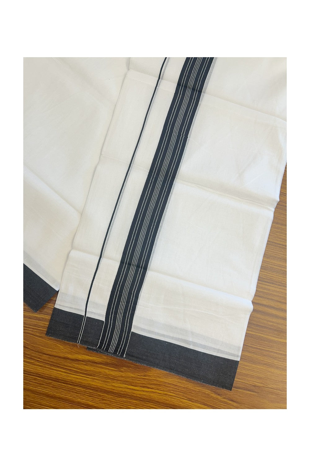 20% DISCOUNT! KaithariKada Balaramapuram 100% Cotton Double PURE white Mundu/Dhoti - 100x80 - 1.5 Inch Black Center Striped Kara - 16KK5135GAN