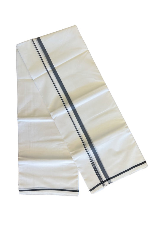 24% DISCOUNT! KaithariKada Balaramapuram 100% Cotton  Pure white Double Mundu/Dhoti-100x100  0.5 Inch Black Kara Puliyilakkara Chutty   - 17KK406ASH