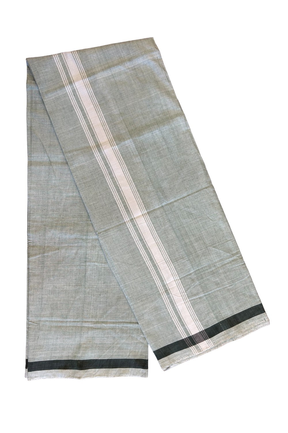 26% DISCOUNT ! KaithariKada Kalamachal 100% Pure Cotton - (80X80) Twisted Thread Handloom Single Mundu/Dhoti - Ash Gray COLOUR  BODY & White stripes 1.75 inch Kara- 17KK479KAL