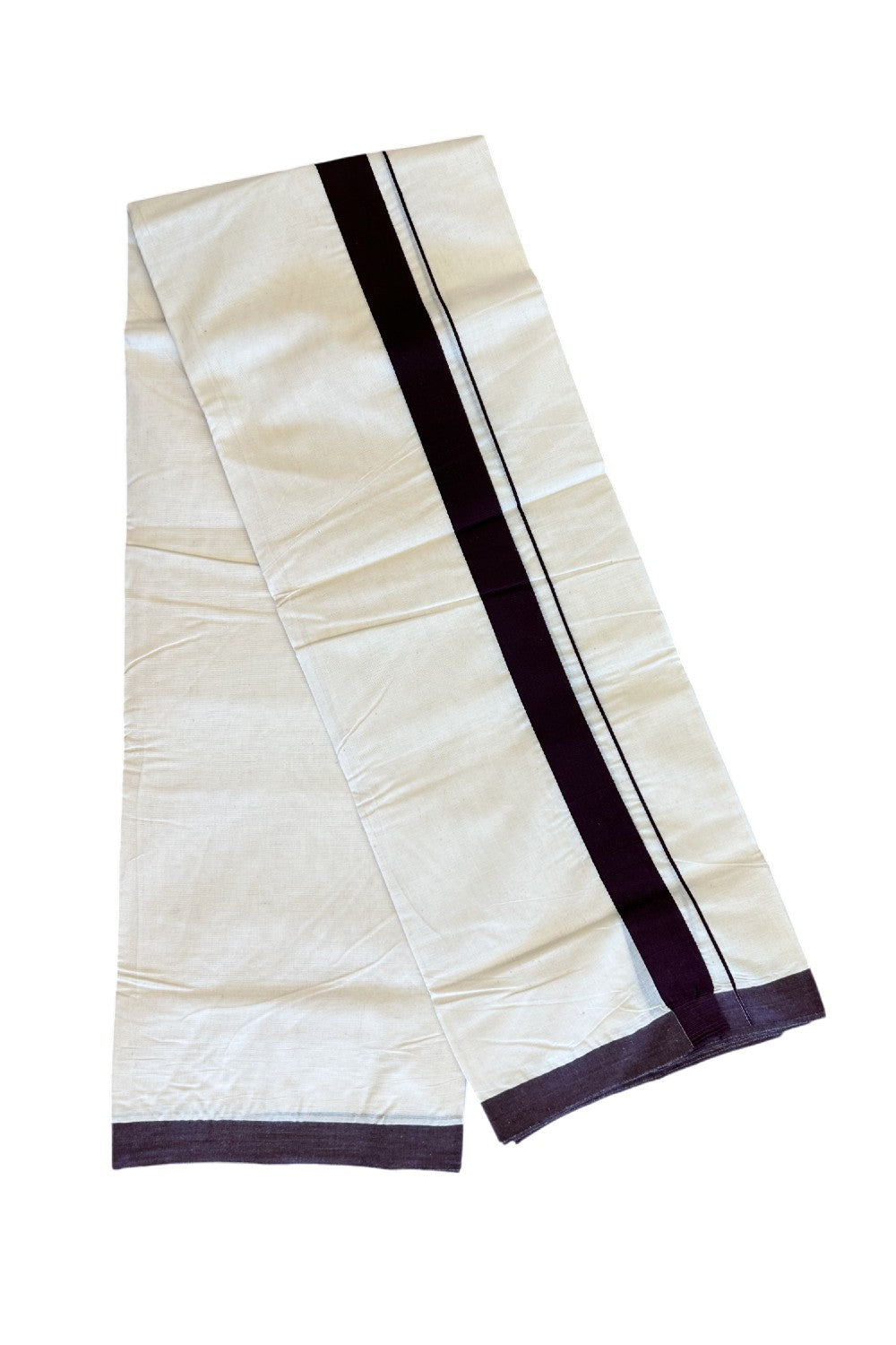 KaithariKada Balaramapuram 100% Cotton Double Off white Mundu/Dhoti- 1.75 inch Brown Kara - 17KK500KK