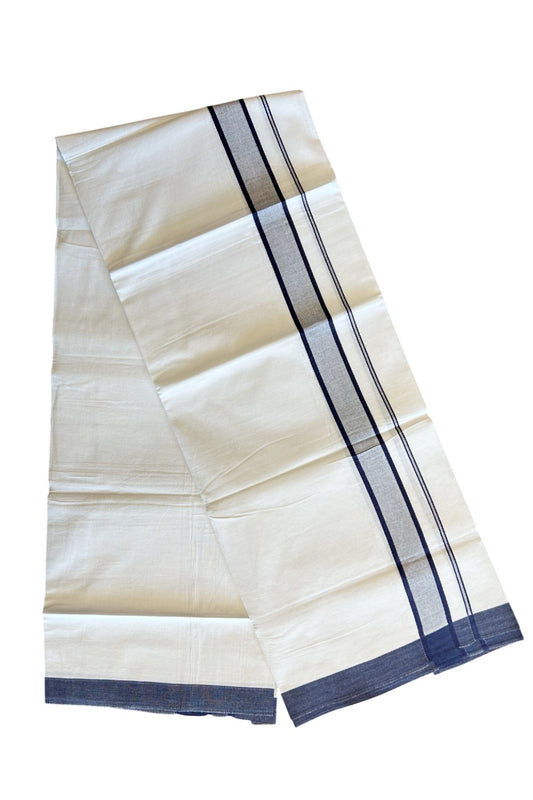 8% Discount ! Kaitharikada Balaramapuram 100% Cotton PURE WHITE SINGLE Mundu/Dothi- 2.25 inch Dark Blue Kara - 17KK5032GAN