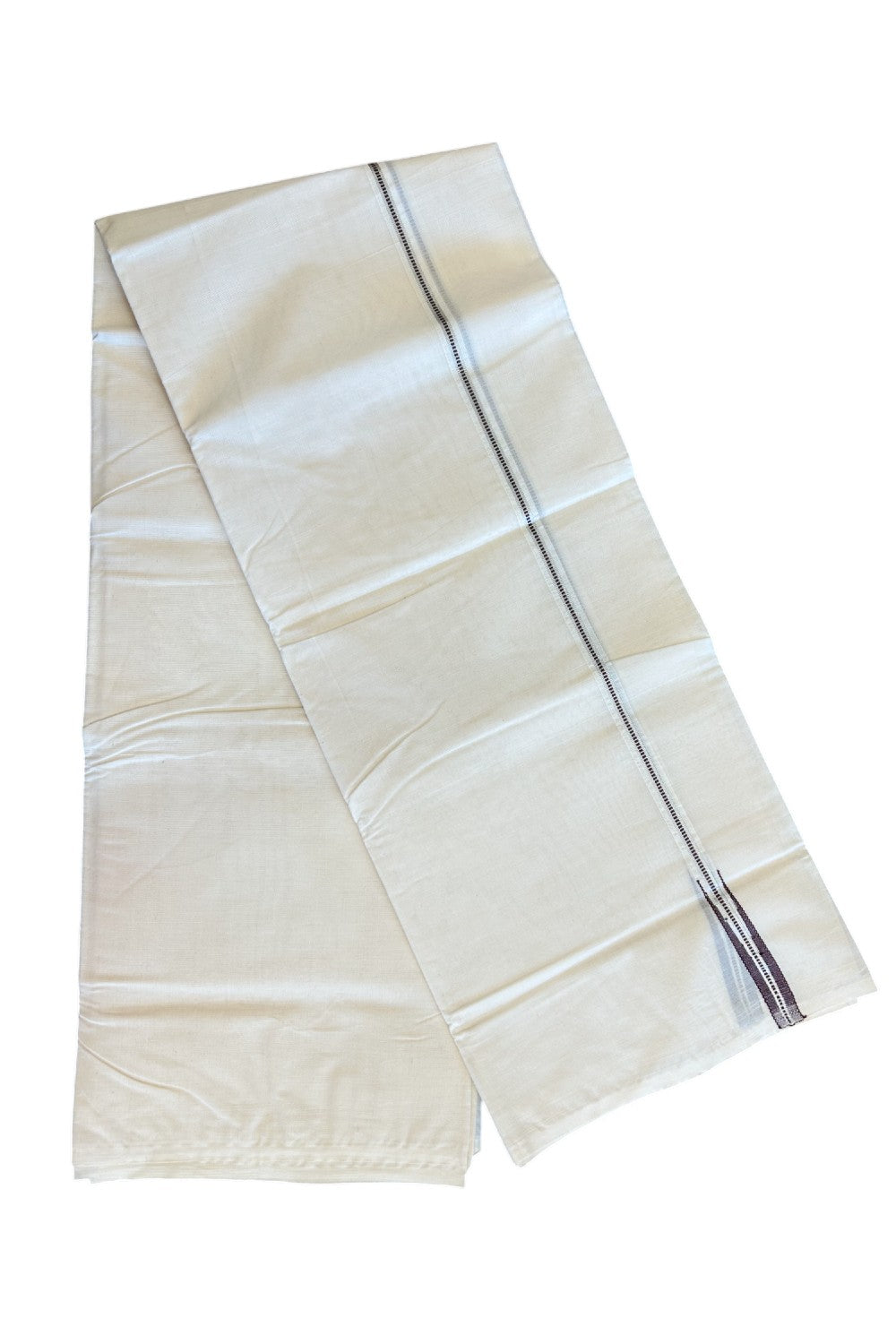 24% DISCOUNT! KaithariKada Balaramapuram 100% Cotton Double Off white - (Unbleached) -Mundu/Dhoti-100x100 1.5 cm Chutty Puliyilakkara Muthukuri Silver Kasavu & Brown Kara - 65