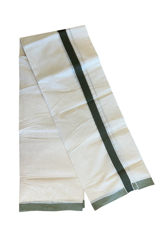 20% Discount KaithariKada Balaramapuram 100% Cotton Double Off white - (Unbleached) - Mundu/Dhoti - 100x80 - 1.75inch Silver Kasavu & Dark sage Green Kara 3.75 mtr - 112