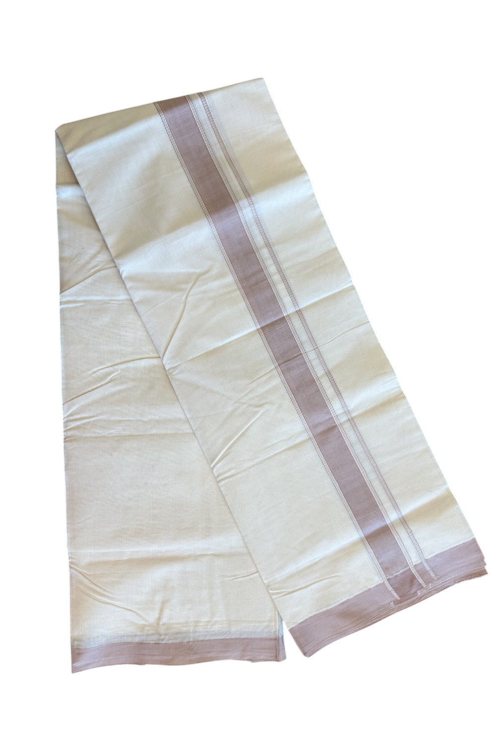 KaithariKada Balaramapuram 100% Cotton Double Off white - (Unbleached) - Mundu/Dhoti-100x80 - 2 inch  Greyish Brown Kara 3.75 mtr  - 166